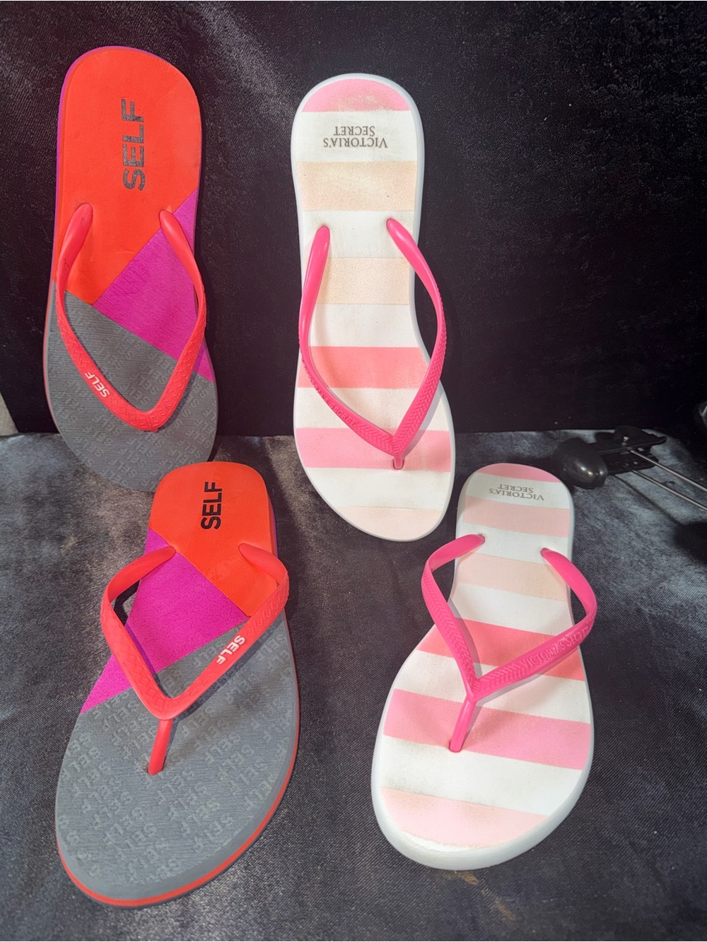 ELF Women's Pink and Gray Striped Flip Flop Sandals